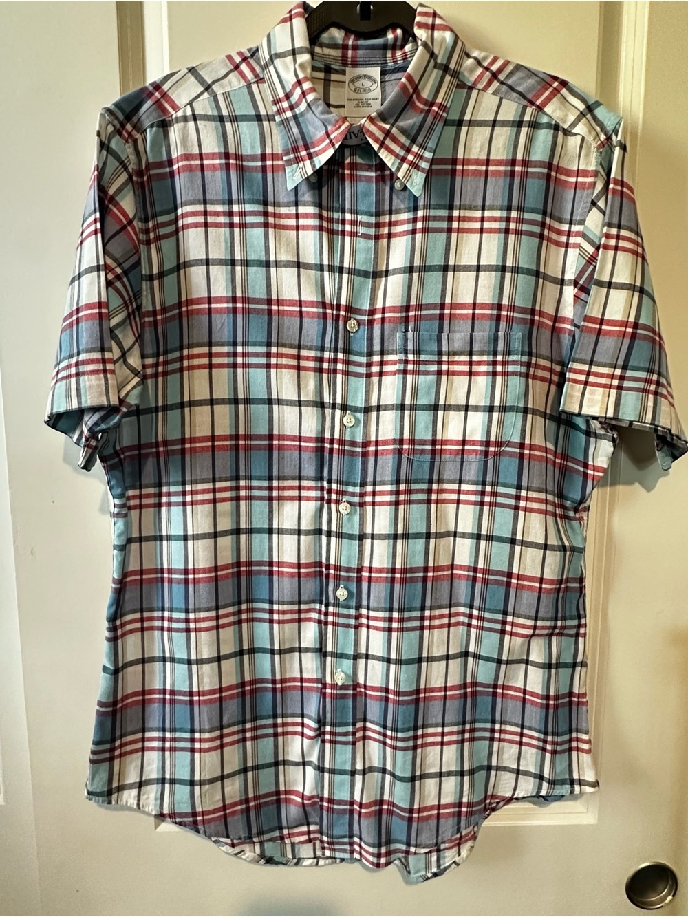 Brooks Brothers Short-Sleeve Plaid Button-Down Shirt - Blue & Red
